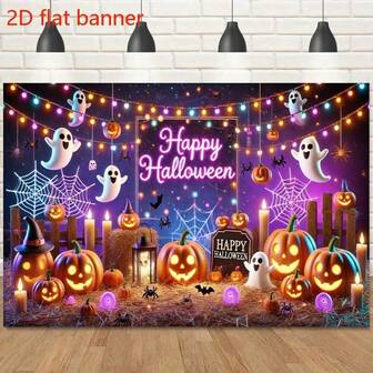 2D Flat Polyester Halloween Backdrop Banner, Spooky Pumpkin & Ghost Pattern Design, Versatile Use, No Electricity Required, Suitable For Birthday, Photography Studio, Outdoor Celebrations, Christmas And Various Holiday Decorations