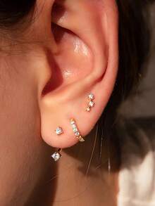 6pcs Copper Geometric Hoop Earrings Set For Women, Daily Wear And Gift - Yellow Gold - View 4