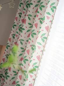 1 Stück Weihnachts-Fenstervorhang mit grünen Blättern, roten Beeren und Quasten, Herbstdekoration, schafft festliche Atmosphäre, geeignet für Wohnzimmer, Küche, Zuhause, Feiertags-Dekoration, Geschäfte, Cafés