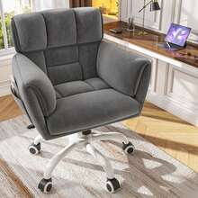 EnHomee Home Office Chair With Wheels & Side Pockets Vanity Chair Adjustable Height Soft Upholstered Modern Desk Chair With Backrest & Arm For Bedroom, Grey - Xám - Xem 10