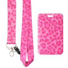 1pc Pink Leopard Teacher Neck Lanyard With ID Card Holder Phone Rope Key Ring Cute Pink Polyester Strap For Keys Great Gifts For Women Teachers Students Staff Money Wallet Mini Wallet Purse Wallet Wristlet Wallet Card Wallet