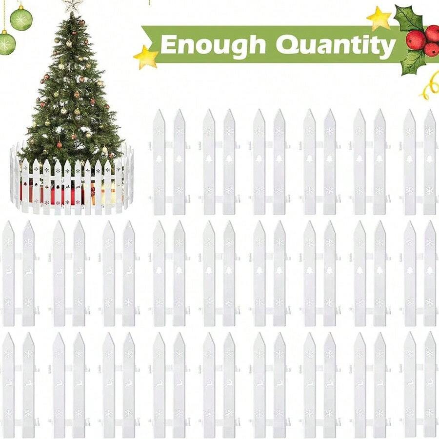 20 Stücke weiße Weihnachtsbaum Zaun Deko - abnehmbare Zaunelemente, ohne Montage, leichte und robuste Kunststoff Zaunpfosten, geeignet für Innen-/Außenbereich, Feiertage, Garten, Party Dekoration - kompatibel mit Standard Baumformen - Weihnachten, Halloween, Thanksgiving Herbst Deko - einfache Lagerung, Gartendekoration, Zaundesign, Feiertags-Setup, einfache Montage