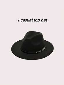 1 对男女同款链带毡礼帽，Y2K 防晒防晒时尚百搭礼帽适合日常外出、节日、派对和万圣节穿着 - 黑色 - 查看 7