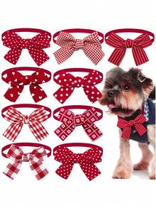 1PC Red Bow Tie Pet Tie, Creative Grid Ripple Dot Stripe Design Elements, Suitable For New Year And Christmas, Decorative Accessories For Small Dogs And Cats - Multicolor - View 3