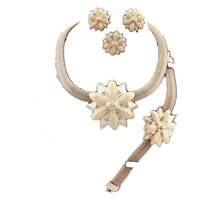 Damen italienischer Braut-Goldplattierter Kristall Halskette Armband Ohrringe Ring Afrikanische Perlen Schmucksets