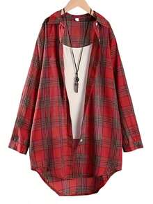 Women's Plus-Size Loose Mid-Length Linen-Cotton Checked Shirt - Versatile Casual Daily Wear