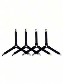 4-Pack Adjustable Sheet Fasteners Set - Elastic Straps With Grip Clips Mattress Pads/Sofa Covers |   Heavy-Duty Metal Clamps Keep Bedding Secure (No- & Reusable) - màu đen - Xem 6