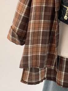 Women's Fall/Winter Retro Literary Commute Plaid Shirt - Brushed Thickened Long-Sleeve, Button-Down Collar, Versatile Woven Casual Outerwear