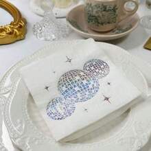 20pcs/Pack 2 Ply Disco Ball Party Napkins, Modern Ball & Star Pattern Paper Dinner Napkin For Party, Disposable Silver Foil Stamped Disco Cocktail Napkins - Silver - View 5