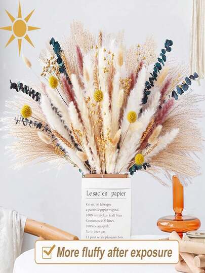 300束高挑蓬松的人造香蒲，适合用作花瓶填充物、农舍风家居厨房波西米亚风装饰、房间装饰、婚礼派对装饰（白色）、情人节礼物、秋季装饰、秋季、仿真植物、圣诞节装饰