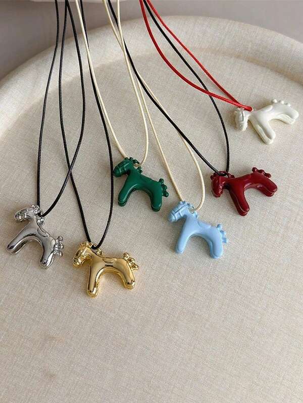 1pc Fashionable Chic Unique Minimalist Multi-Color Metal Horse Pendant Necklace, Suitable For Women