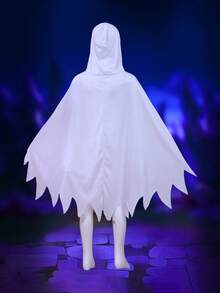 Kids' Glow-In-The-Dark White Hooded Cape With Cartoon Face Design - Durable Polyester, Perfect For Christmas Cosplay & Theme Parties, Easy Care, Christmas Shawl - White - View 4