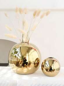 1PC Ceramic Vase With Geometric Stripes Of Gold And Silver Plating, Room Decoration, Home Decoration, Kitchen Decoration, Wedding Decoration, Table Decoration, Ornaments, Office Decoration, Garden Decoration, Outdoor Decoration.