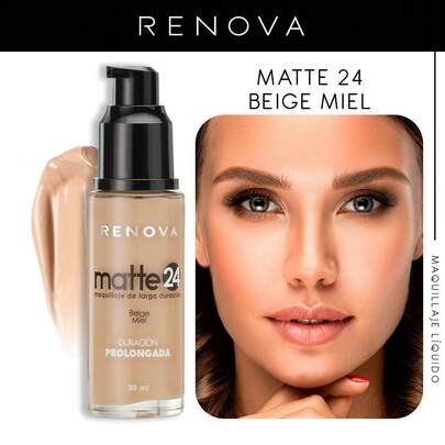  Base de Maquillaje Liquido Larga Duracion Matte24 Renova, color Miel, 30 ml