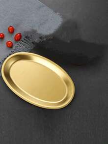 Stainless Steel Egg-Shaped Plate, Golden Oval Flat Bottom Tray, Steamer Fish Plate, Vegetable Plate, Commercial BBQ Plate, Jewelry Display Plate - Gold - View 8