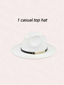 1 对男女同款链带毡礼帽，Y2K 防晒防晒时尚百搭礼帽适合日常外出、节日、派对和万圣节穿着 - 黑色 - 查看 12