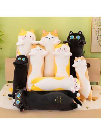 Molutian 2 Sizes (50/70cm) Cute Soft Long Plush Cat Doll, Can Be Used As Office Nap Pillow, Sleep Pillow, Home Decor Gift, Children's Plush Doll, Bat Plush Doll, Soft Hugging Pillow, Halloween, Christmas Plush Cushion