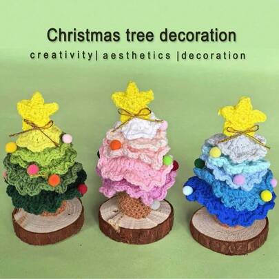 1pc Handmade Knitted Christmas Tree Potted Plant, Desktop Decor Creative Gift Home Decor Christmas Decorations Room Decor