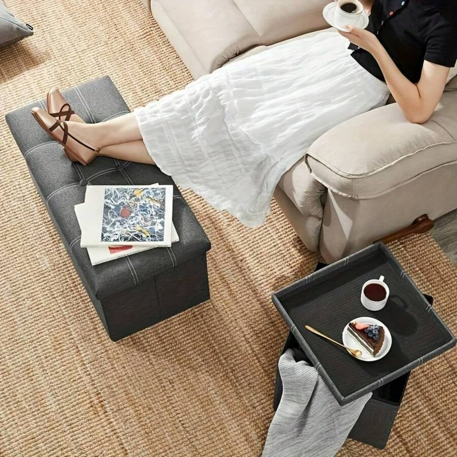 Multi functional storage box stool, suitable for soft cushioned chairs and stools in living rooms, bedrooms, and offices, with detachable storage platforms, space saving home decoration, modern design, sturdy construction, small space solution, (29.92*14.96in).