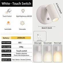 1 pieza Foco inalámbrico magnético con siete modos de color, brillo ajustable, batería recargable de 2000mAh, fácil instalación y control de interruptor táctil, luz de pared inalámbrica para decoración del hogar