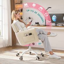 EnHomee Home Office Chair With Wheels & Side Pockets Vanity Chair Adjustable Height Soft Upholstered Modern Desk Chair With Backrest & Arm For Bedroom,Beige - Màu vàng - Xem 2
