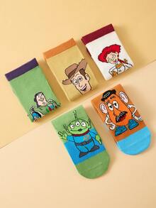 Disney 5 paires de véritables chaussettes pour enfants, chaussettes mi-mollet pour enfants avec personnage Buzz, chaussettes mignonnes pour garçons avec motifs de dessins animés et uniques, chaussettes à la mode, décontractées, confortables et respirantes pour filles et étudiants, convenant pour le port quotidien. Fans de Buzz, rentrée scolaire, cadeaux de vacances, chaussettes - Multicolore - Voir 4