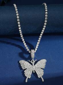 Sparkling Zinc Alloy Rhinestone Butterfly Pendant Necklace, Gorgeous Claw Chain Series Necklace, Women's Party Dinner Themed Necklace