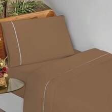 Ponto Palito Bed Sheet Set Kit Single/Double/Queen/King MicroPercal 4 Pieces With Pillowcase 400 Thread Count - Rust Brown - View 8