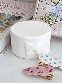 1PC Cute Ins Style Simple Solid Color Bow Pony Storage Box Portable Anime Goods Stickers Hairpin Desktop Stationery Miscellaneous Storage Box - Multicolor - View 5