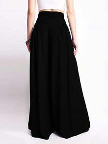 Women's Hight Waist Denim Wide Leg Pants - European & American Street Fashion Loose Button Trousers For Summer Clothes - 黑色 - 查看 4