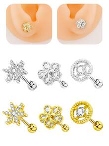 1 pièce Boucle d'oreille en acier inoxydable décontractée avec zircone multi-éléments pour cartilage, bijou pour hommes et femmes, cadeau quotidien ou de festival