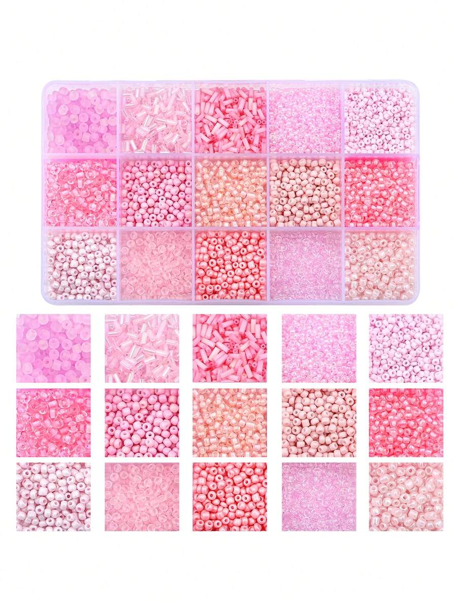 beadia Mix 15 Color Glass Seed Beads Tube Beads Glass Bugle Beads Loose Kit For Jewelry Making DIY Craft Beading (Pink) - Hồng - Xem 1