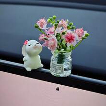 2pcs Of Small Rabbit Jasmine Flower Central Control Healing Ornaments, Car Vase Decorations, Perfume Car Interior Decor Items.