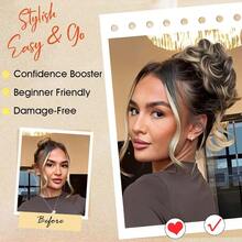 RONTAYA 2PCS Messy Bun Hair Piece Wavy Curly Scrunchies Synthetic Chignon Ponytail Extensions Thick Updo Hairpieces For Women Brunette Honey Blonde - BrunetteHoneyBlonde - Xem 7