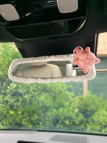 1pc Cute Turtle Plush Rearview Mirror Cover, INS Cartoon Female Rearview Mirror Decoration, Car Interior Accessory - Turtle Rearview Mirror - View 2