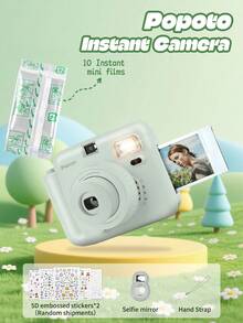 popoto Popoto Instant Camera Bundle With Instant Mini Films, One-Touch Operation, Selfie Mirror, Retro Design,For Beginners, Features A Built-In Flash, A Center-Axis Viewfinder, And Develops Photos In 30 Seconds, With 10 Instant Mini Films.(Not Include Battery)