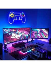 Game Controller Neon Game Room Decoration, Gamer Gift, Teenage Boy Room Decoration Upgrade Game Light, Game Console Neon Game Room Logo, Bedroom Wall Decoration 16" - 遊戲 - 查看 2