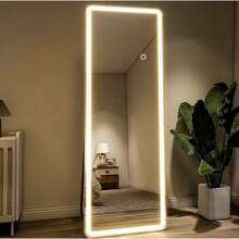 LED Rectangular Full Length Mirror Standing Floor Mirror With  Corners