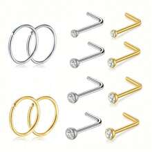 6-12pcs Nose Rings Hoops Studs 20G L Shaped Nose Studs 1.5mm 2mm 2.5mm 4mm Cubic Zirconia Small Silver Gold Hypoallergenic Nose Piercing Jewelry For Women Men - Nose Stud - View 5