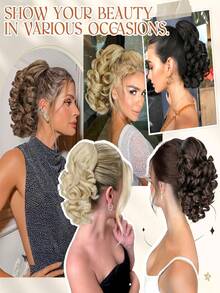 女士卷曲波浪马尾抽绳假发 - 黑色,无损伤,适合日常和特殊场合 - 自然造型合成发丝,易于拉直,多功能发饰,即时增加发量,耐热纤维,美容爱好者的必备单品 - 彩色 - 查看 9