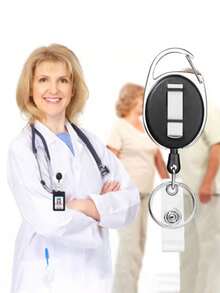 可伸缩证件挂绳钥匙扣，锌合金材质，配黑色登山扣——非常适合学生、医生、证件持有者、户外及日常使用，也是圣诞礼物、礼品袋挂饰、汽车配件、教师节礼物、朋友礼物、姐妹礼物的绝佳选择。 - 黑色 - 查看 5