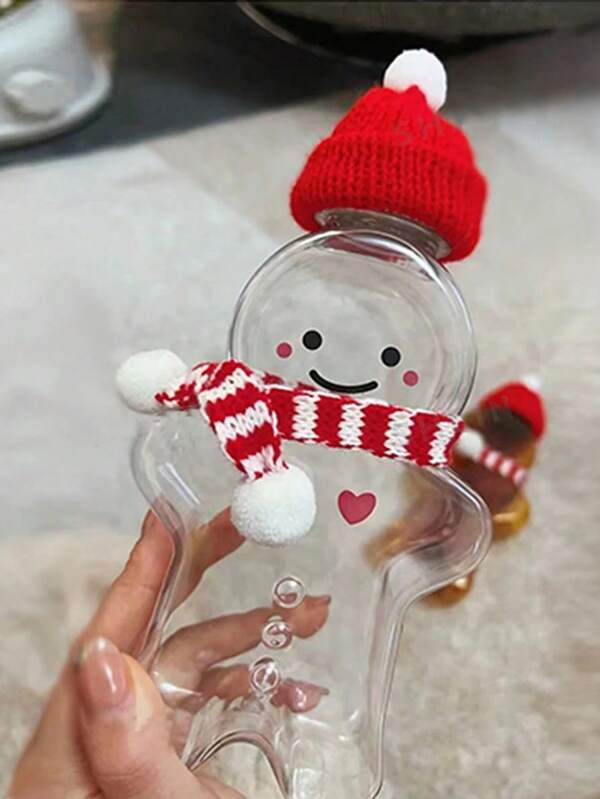 1/2pcs Christmas Gingerbread Man Portable Drink Bottle, Transparent Sealed Bottle, Christmas Theme Party Decor, Tabletop Decoration (Random Delivery)