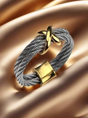 1 件复古经典夸张女士不锈钢戒指，设计师灵感珠宝，适合女性日常佩戴，送给妈妈、爱人、朋友、节日、派对的礼物