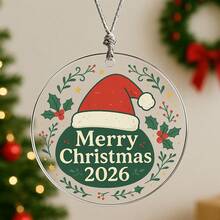 1PC Custom Personalized Christmas Ornament With Santa Hat And Holly Design, Add Custom Year Or Text For Unique Keepsake, Perfect Holiday Gift For Friends, Couples Or Family, Ideal Seasonal Decoration For Tree, Fireplace, Living Room And Festive Celebrations