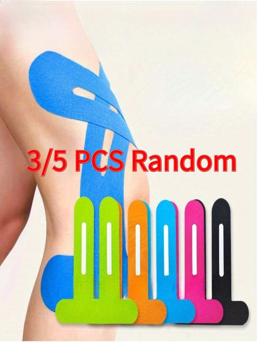 3/5 Peças Tiras Elásticas de Fita Muscular Pré-Cortadas - Joelho, Parte Inferior das Costas, Bunda, Perna, Braço - Adesivo Antiderrapante Multicolorido, Adequado para Atletas, Academia, Esportes e Fitas para Joelho