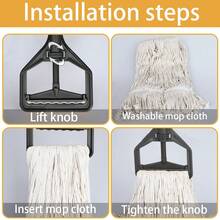 Wet String Mop For Floor Cleaning, Heavy Duty Mop With 2 Reusable Heads, Long Handle Industrial Cotton Mop For Restaurant Home Garage Office Patio Warehouse - 黑色 - 查看 5