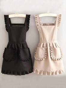 1pc Fashionable Korean Style Apron, Waterproof & Stain-Resistant, Cute Lace Skirt Apron, Black Stain-Proof Sleeveless Apron, Suitable For Home, Kitchen, Nail Salon, Cooking, Baking, Nail Salon, Ladies Workwear, Coffee Shop, Home Cooking & Cleaning Sleeveless Bib Apron