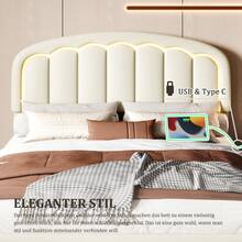 140*200cm/160*200cm, struttura letto moderna bianca con design sospeso, testiera a petalo e pratico spazio di archiviazione, illuminazione a LED e porta USB TYPE-C, elegante e confortevole.