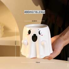 1pc 400ml Funny Embossed Elf Ceramic Coffee Mug, Cute Halloween Ghost Mug, "Trick Or Treat" Suitable For Gathering Or Gift To Friends