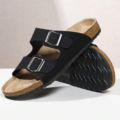 Adjustable Buckle Unisex Casual Slippers, Soft Cork Slide Sandals, Outdoor Beach Shoes, Suitable For Men And Women, Plus Size